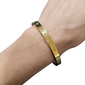NEW Stainless Steel Gold-Tone Hinge Bangle Bracelet with Crystal Star Accents